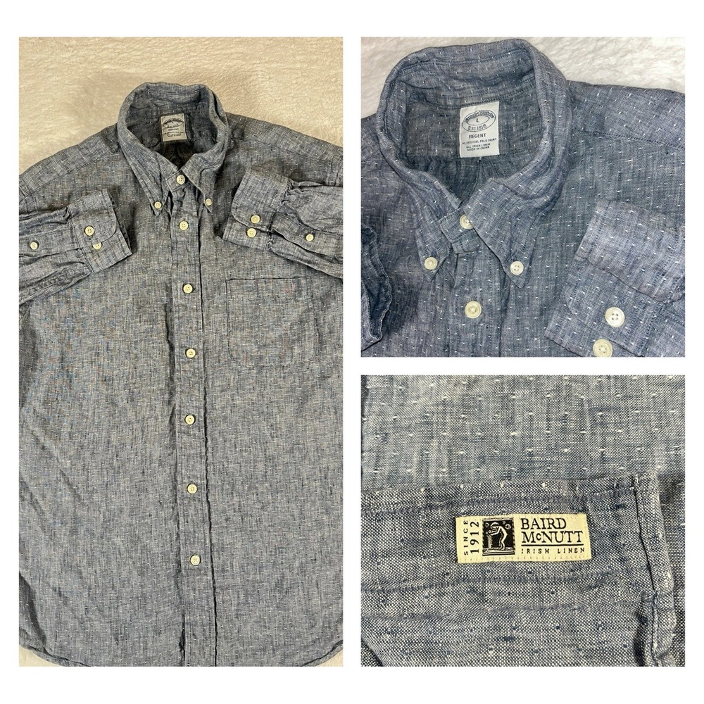 Brooks Brothers Regent Blue Baird McNutt Irish Linen Preppy‎ L/S Btn Dwn Shirt